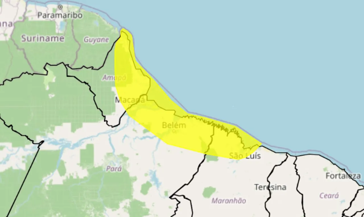 o mapa mostra as &aacute;reas em alerta para chuva intensa